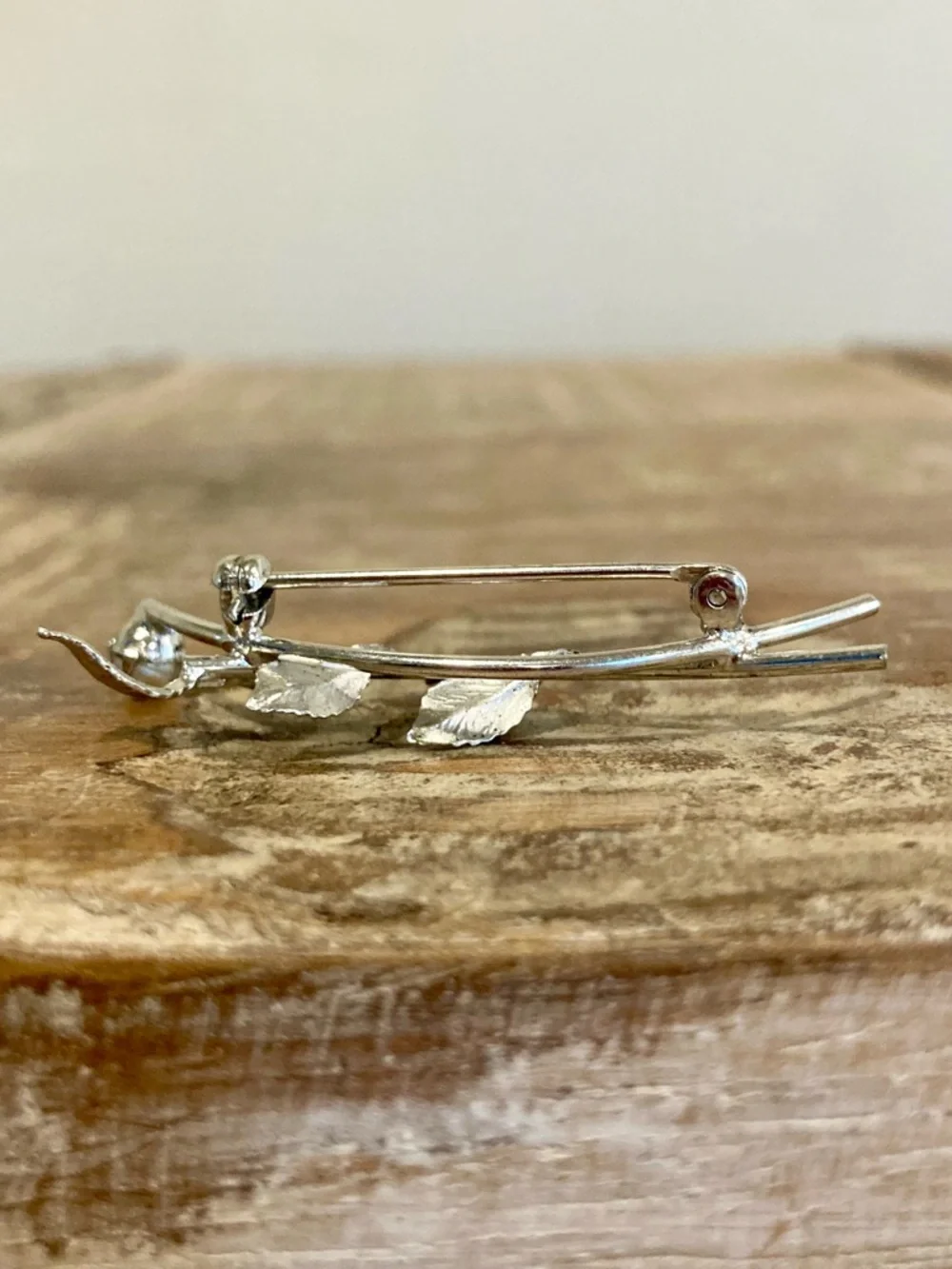 Vintage Sterling Silver Leaf Brooch • C R Co Signed • Pearl Accent
